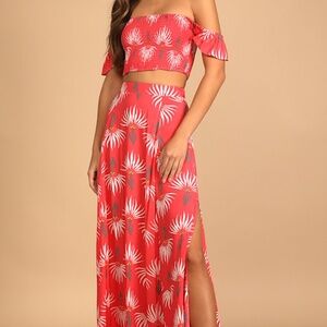 Lulus Trancoso Coral Floral Print Two-piece Maxi Dress Pink - Size S